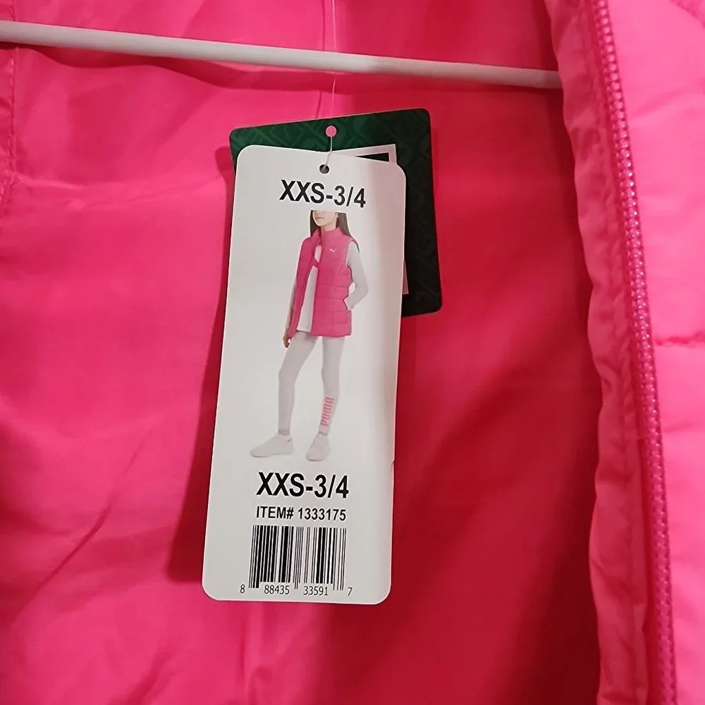 Puma NWT neon pink puffer full zip‎ front vest girls size XXS 3/4